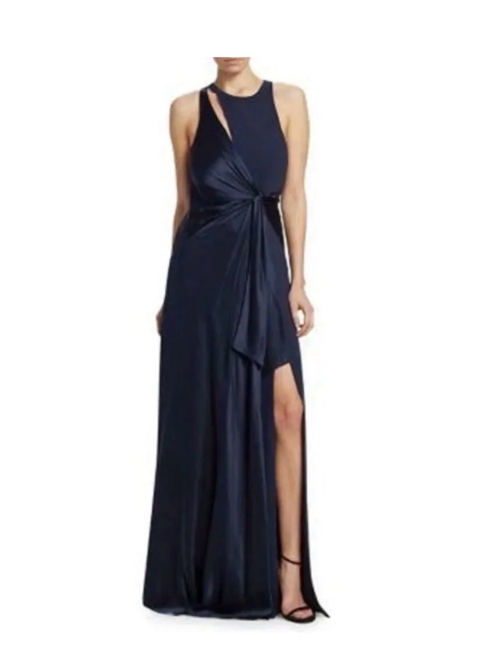 cinq a sept Navy Twist-Front Maxi Gown with Side Slit